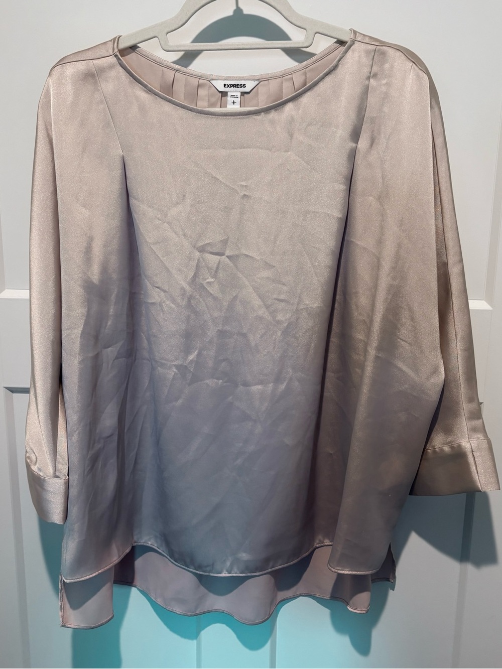 Express Satin Crewneck Blouse in Dusty Taupe